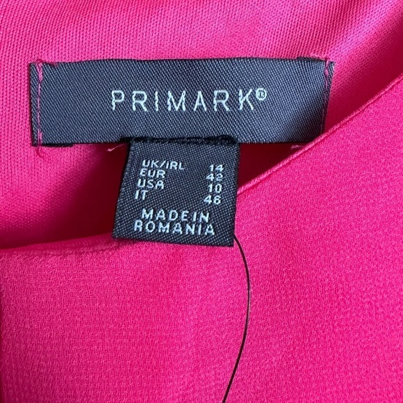 - Pink Fuchisa dress primark new size 14 ruffle sleeve detail summer occasion - Picture 9 of 9